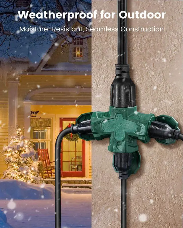 Alt view image 4 of 7 - Outdoor 3 Way Plug Adapter Waterproof Power Splitter, 3 Pack