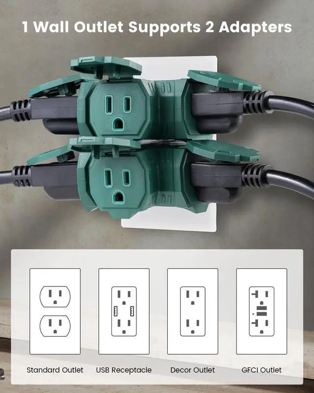 Alt view image 6 of 7 - Outdoor 3 Way Plug Adapter Waterproof Power Splitter, 3 Pack