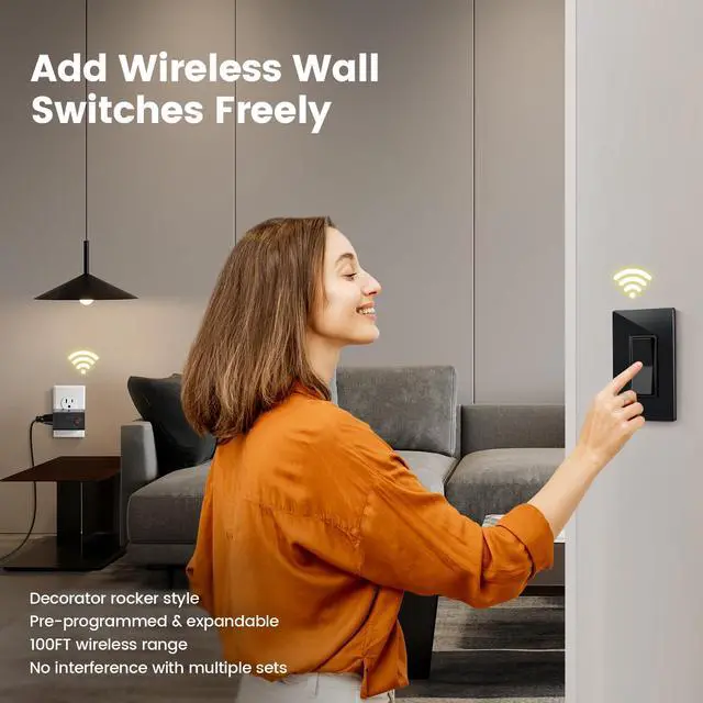 Alt view image 2 of 7 - 15 AMP Remote Control Outlet, Wireless Light Switch, Black