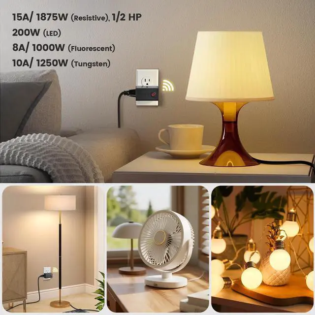 Alt view image 5 of 7 - 15 AMP Remote Control Outlet, Wireless Light Switch, Black