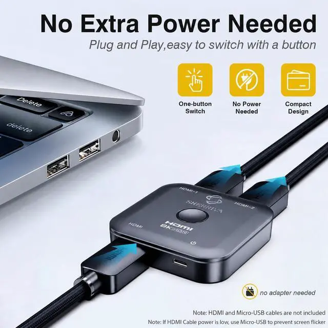 Alt view image 3 of 7 - 10K 8K HDMI Switch 2 in 1 Out, Bi-Directional HDMI Switcher