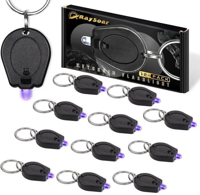 Main image of 12 Pack Mini UV LED Keychain Flashlight, 395nm Ultra Violet Flashlight, UV Keychain Flashlight, Keychain Light Black Light for Detections