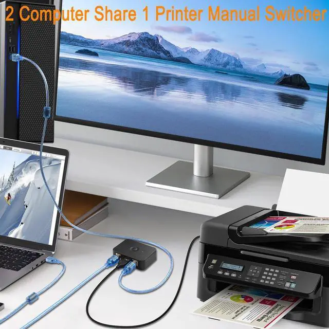 Alt view image 2 of 7 - USB2.0 Printer Sharer Switcher 2 Port USB B Print Selector Switch Adapter, 2 Computer Share 1 Printer Manual Switcher, with LED Light, Including 2 * 1.5m Print Cable