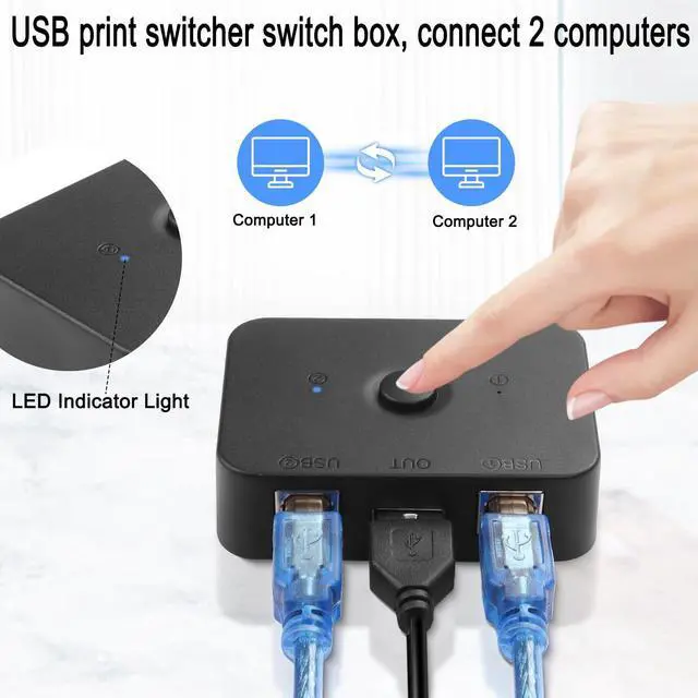 Alt view image 3 of 7 - USB2.0 Printer Sharer Switcher 2 Port USB B Print Selector Switch Adapter, 2 Computer Share 1 Printer Manual Switcher, with LED Light, Including 2 * 1.5m Print Cable