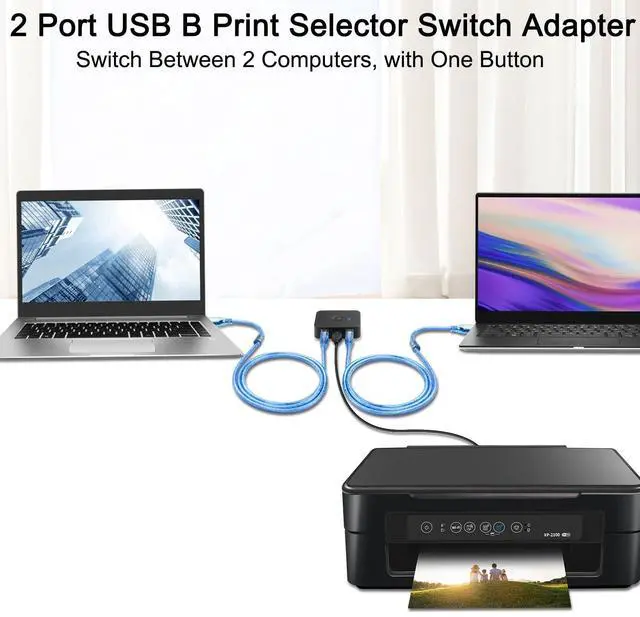 Alt view image 5 of 7 - USB2.0 Printer Sharer Switcher 2 Port USB B Print Selector Switch Adapter, 2 Computer Share 1 Printer Manual Switcher, with LED Light, Including 2 * 1.5m Print Cable