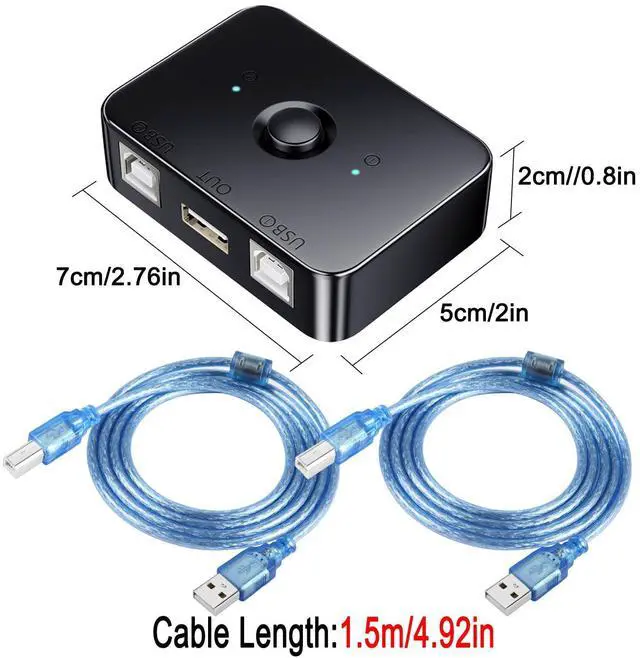 Alt view image 7 of 7 - USB2.0 Printer Sharer Switcher 2 Port USB B Print Selector Switch Adapter, 2 Computer Share 1 Printer Manual Switcher, with LED Light, Including 2 * 1.5m Print Cable