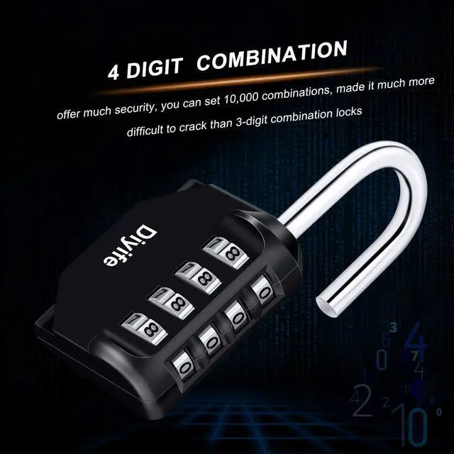 Alt view image 4 of 7 - 4 Resettable Combination Padlock, Diyife Weatherproof Locker Lock