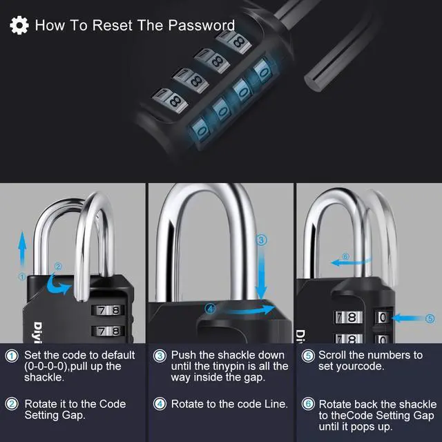 Alt view image 5 of 7 - 4 Resettable Combination Padlock, Diyife Weatherproof Locker Lock