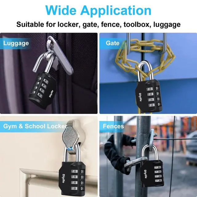 Alt view image 6 of 7 - 4 Resettable Combination Padlock, Diyife Weatherproof Locker Lock