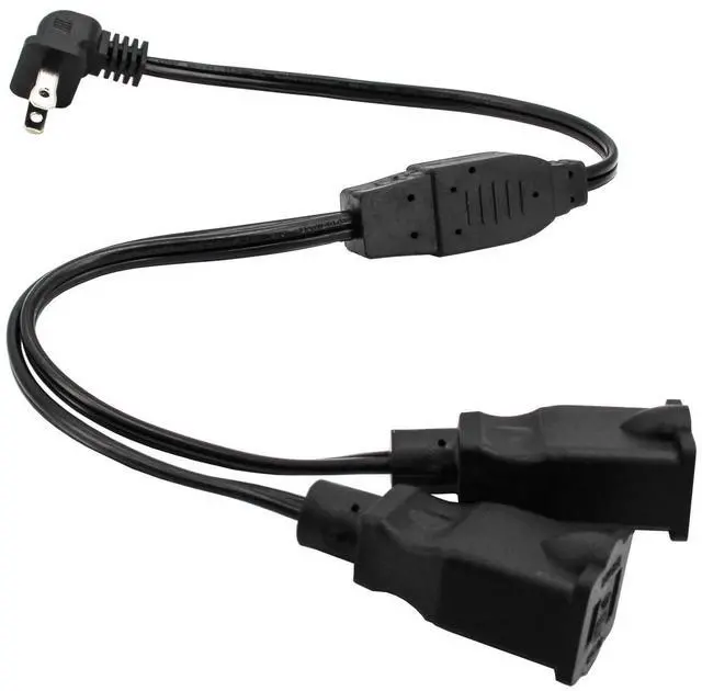 Main image of 3FT Extension Cord Splitter- 2 Way Outlet Splitter Extension Cords 2 Prong with Right Angle Plug,Thin Design for Indoor/Outdoor Use, Christmas Lights & Home Appliances,Black