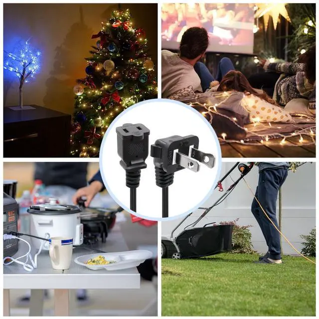 Alt view image 3 of 4 - 3FT Extension Cord Splitter- 2 Way Outlet Splitter Extension Cords 2 Prong with Right Angle Plug,Thin Design for Indoor/Outdoor Use, Christmas Lights & Home Appliances,Black
