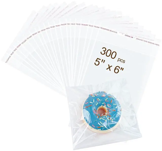 Main image of 300PCS Clear Self Sealing Cellophane Bags - Cookie, Candy & Bread Bags (5x6 Inches)