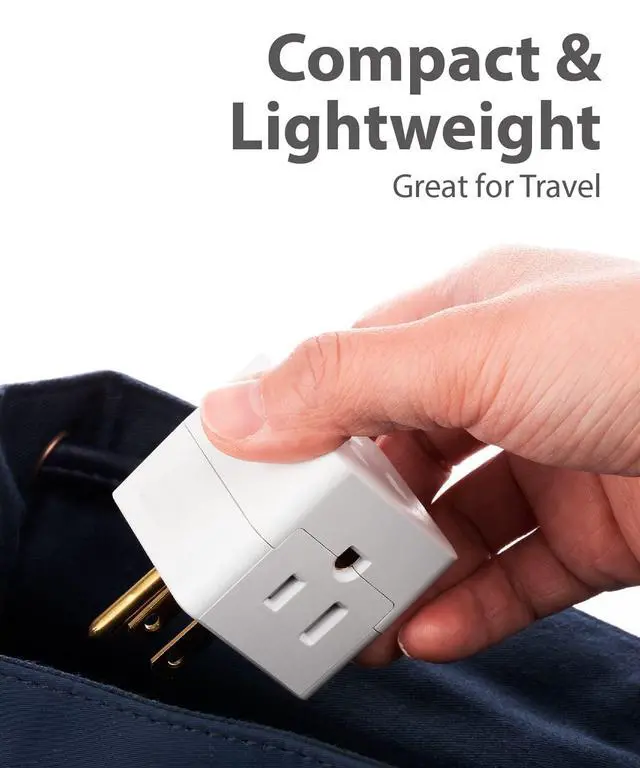 Alt view image 3 of 6 - 3-Outlet Extender, Fosmon 90 Degree Plug Outlet Adapter, Right Angle Power Plug Adapter 3 Prong, 3 Way Power Splitter Cube Tap, Cruise Essentials, for Home, Dorm, or Travel, Grounded, ETL Listed-3PACK