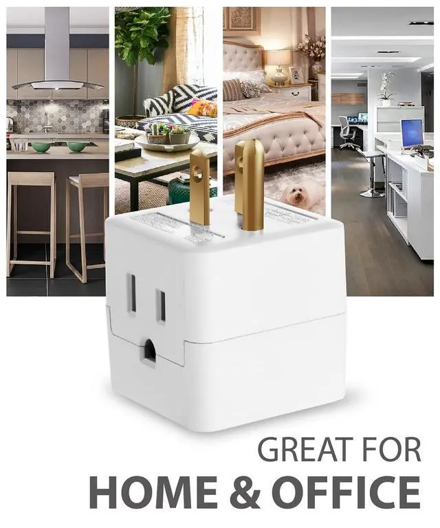 Alt view image 6 of 6 - 3-Outlet Extender, Fosmon 90 Degree Plug Outlet Adapter, Right Angle Power Plug Adapter 3 Prong, 3 Way Power Splitter Cube Tap, Cruise Essentials, for Home, Dorm, or Travel, Grounded, ETL Listed-3PACK
