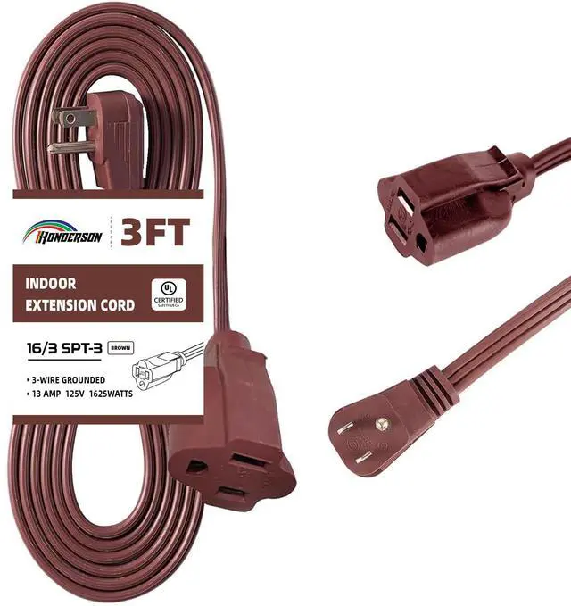 Main image of 3 Ft Brown Flat Plug Extension Cord 16 Gauge 3 Prong Grounded Power Cord