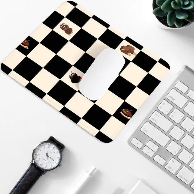 Alt view image 2 of 6 - 2pcs Pink and Black Checkered Square Mouse Pad with Non-Slip Rubber Base,Home Office Decoration Desktop Accessory, Laptop Mouse Pad for Office Laptops,9.4x7.8x0.12in
