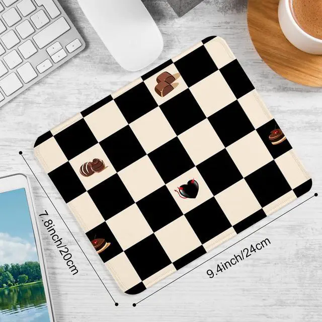 Alt view image 3 of 6 - 2pcs Pink and Black Checkered Square Mouse Pad with Non-Slip Rubber Base,Home Office Decoration Desktop Accessory, Laptop Mouse Pad for Office Laptops,9.4x7.8x0.12in