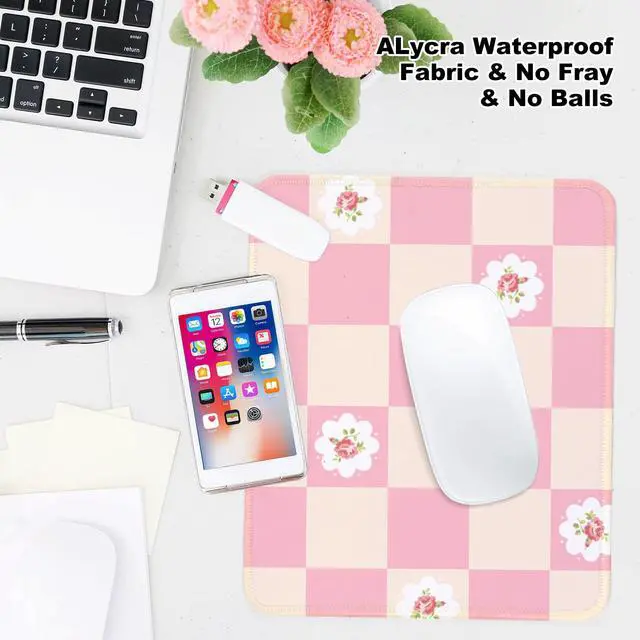 Alt view image 4 of 6 - 2pcs Pink and Black Checkered Square Mouse Pad with Non-Slip Rubber Base,Home Office Decoration Desktop Accessory, Laptop Mouse Pad for Office Laptops,9.4x7.8x0.12in