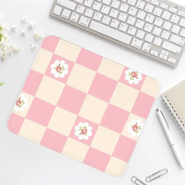 Alt view image 6 of 6 - 2pcs Pink and Black Checkered Square Mouse Pad with Non-Slip Rubber Base,Home Office Decoration Desktop Accessory, Laptop Mouse Pad for Office Laptops,9.4x7.8x0.12in