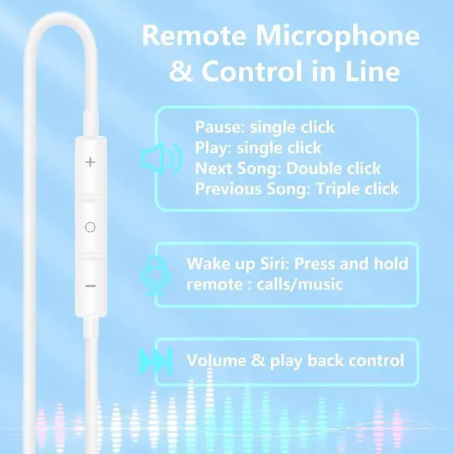 Alt view image 2 of 7 - 2Pack Wired Earbuds for iPhone with Lightning Connector, Hi-Fi Sound Headphones with Built-in Remote to Control Music, Volume and Calling Microphone Compatible with iPhone 14/13/12/11/SE/XR/X/8/7/iPad