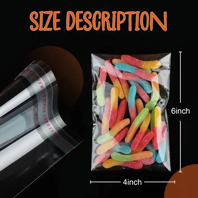 Alt view image 2 of 7 - 200Pcs Cookie Bags, Self Sealing Cellophane Bags 4x6 Inches, Resealable Treat Bags for Cookies, and Party Favors Bag.
