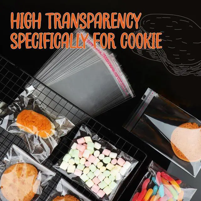 Alt view image 6 of 7 - 200Pcs Cookie Bags, Self Sealing Cellophane Bags 4x6 Inches, Resealable Treat Bags for Cookies, and Party Favors Bag.