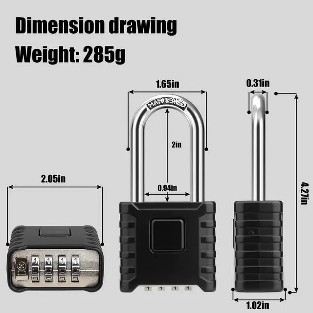 Alt view image 2 of 7 - 2.3in Long Shackle Combination Padlock, Diyife Heavy Duty Outdoor Lock