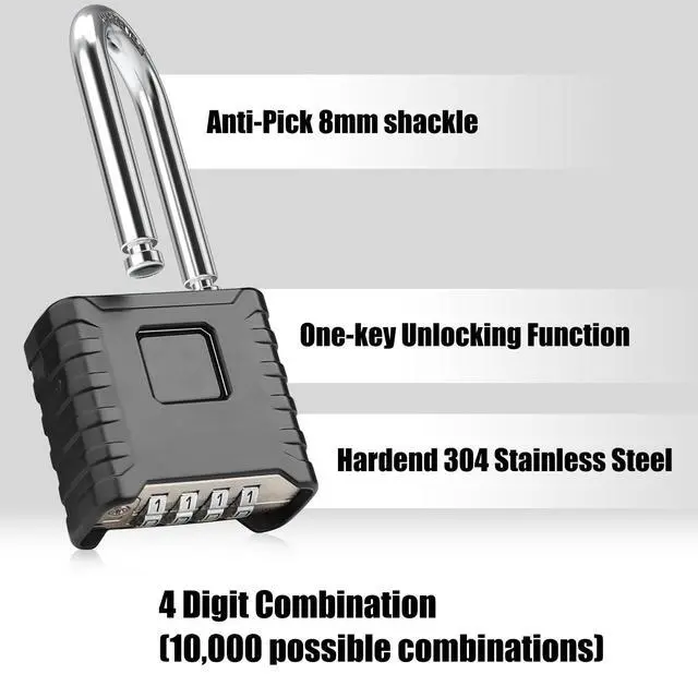 Alt view image 3 of 7 - 2.3in Long Shackle Combination Padlock, Diyife Heavy Duty Outdoor Lock