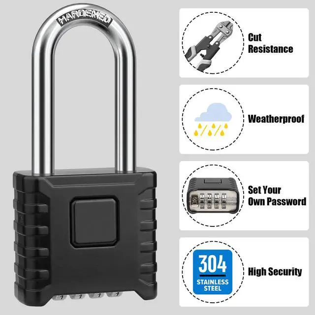Alt view image 4 of 7 - 2.3in Long Shackle Combination Padlock, Diyife Heavy Duty Outdoor Lock