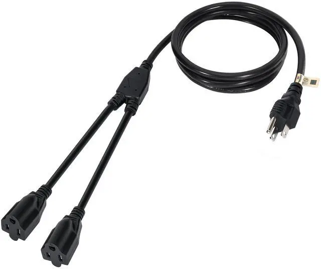 Main image of 2 Way Power Cord Splitter Cable 3 Ft-3 Prong 1 to 2 Extension Cord-Outlet Saver-Elecan Male to Female Y Splitter Power Extension Cable StripUL Certified SJTW 16 Gauge 13 A/125 VBlack