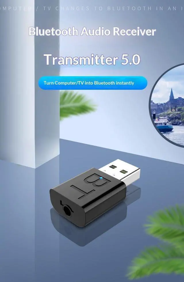 Alt view image 2 of 7 - 2-in-1 Bluetooth 5.0 USB & 3.5mm AUX Audio Adapter - Wireless Bluetooth Transmitter & Receiver for Car, Home Stereo, PC, Speake
