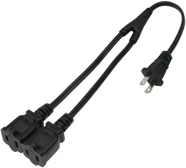 Alt view image 4 of 6 - 2 Prong 1 to 2 Extension Cord, 1.5FT 2 Way Indoor Power Cable Splitter