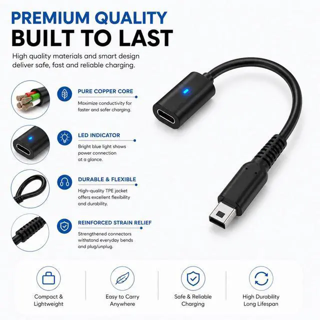 Alt view image 3 of 5 - 2 Pack USB C to 3DS Charging Adapter, Type-C Female to 3DS Charger Converter Compatible with Nintendo 3DS XL/3DS LL/New 3DS/2DS XL/2DS/DSi/DSi XL, Portable Charging Adapter for Handheld Game Console