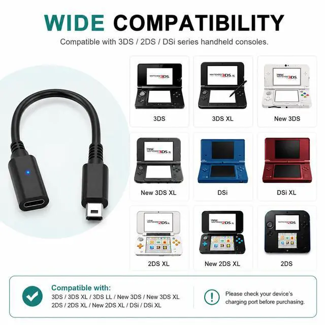 Alt view image 2 of 5 - 2 Pack USB C to 3DS Charging Adapter, Type-C Female to 3DS Charger Converter Compatible with Nintendo 3DS XL/3DS LL/New 3DS/2DS XL/2DS/DSi/DSi XL, Portable Charging Adapter for Handheld Game Console