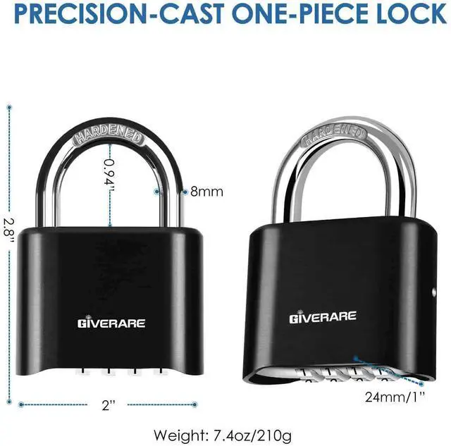 Alt view image 2 of 7 - 2 Pack 4-Digit Combination Lock, Heavy Duty Padlock Metal, Outdoor Alloy Locks with Hardened Steel Shackle, High Security Weatherproof Large Padlocks for Gym, School,Locker,Fence,Gate,Hasp,Case-Black
