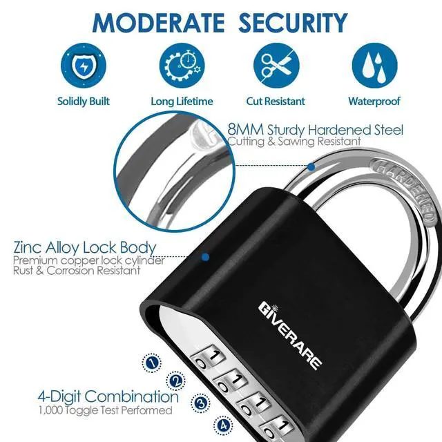 Alt view image 3 of 7 - 2 Pack 4-Digit Combination Lock, Heavy Duty Padlock Metal, Outdoor Alloy Locks with Hardened Steel Shackle, High Security Weatherproof Large Padlocks for Gym, School,Locker,Fence,Gate,Hasp,Case-Black