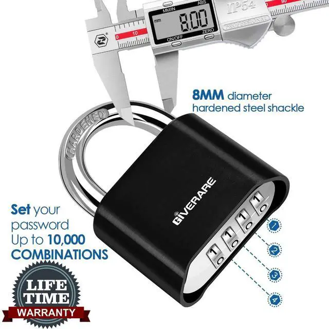 Alt view image 4 of 7 - 2 Pack 4-Digit Combination Lock, Heavy Duty Padlock Metal, Outdoor Alloy Locks with Hardened Steel Shackle, High Security Weatherproof Large Padlocks for Gym, School,Locker,Fence,Gate,Hasp,Case-Black