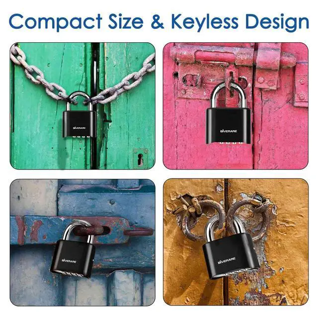 Alt view image 7 of 7 - 2 Pack 4-Digit Combination Lock, Heavy Duty Padlock Metal, Outdoor Alloy Locks with Hardened Steel Shackle, High Security Weatherproof Large Padlocks for Gym, School,Locker,Fence,Gate,Hasp,Case-Black