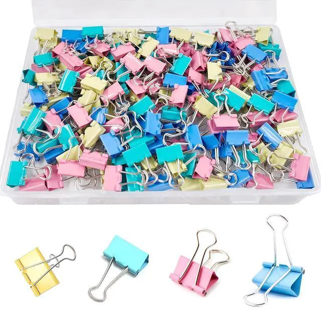 Main image of 180 Pcs Small Binder Clips Assorted Colored, 0.59 in/15mm Mini Binder Paper Clips, Paper Clamps for Office Supplies, Home, School,Business Document Organizing (Blue, Pink, Yellow, Green)