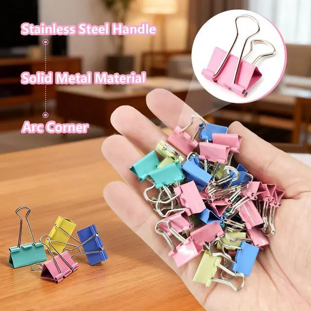 Alt view image 3 of 7 - 180 Pcs Small Binder Clips Assorted Colored, 0.59 in/15mm Mini Binder Paper Clips, Paper Clamps for Office Supplies, Home, School,Business Document Organizing (Blue, Pink, Yellow, Green)
