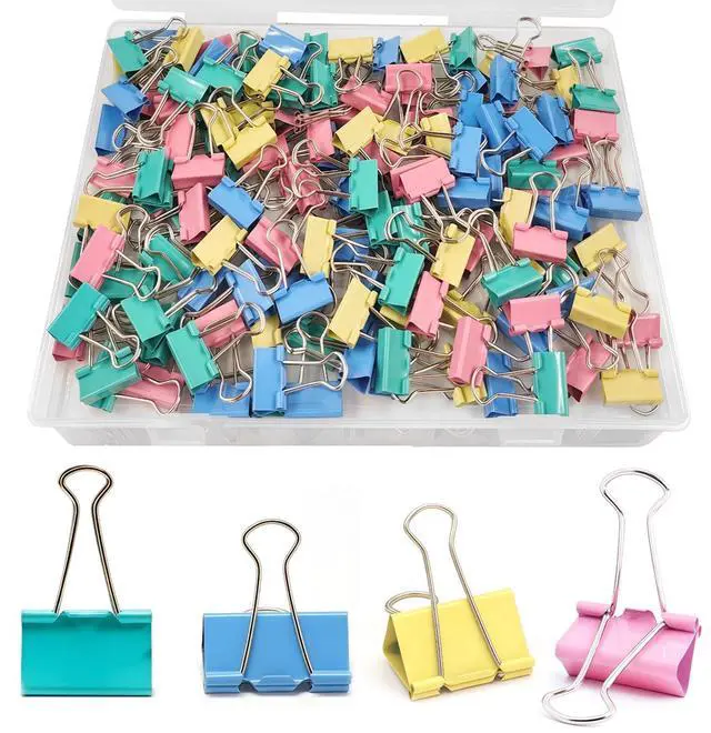 Main image of 120 Pcs Small Binder Clips Assorted Colored, 0.75in/19mm Mini Binder Paper Clips, Paper Clamps for Office Supplies, Home, School,Business Document Organizing (Blue, Pink, Yellow, Green)