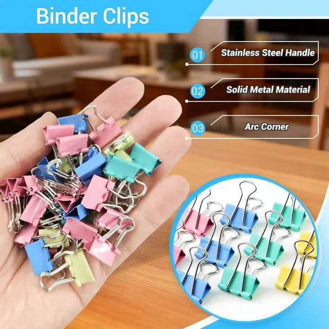 Alt view image 4 of 7 - 120 Pcs Small Binder Clips Assorted Colored, 0.75in/19mm Mini Binder Paper Clips, Paper Clamps for Office Supplies, Home, School,Business Document Organizing (Blue, Pink, Yellow, Green)