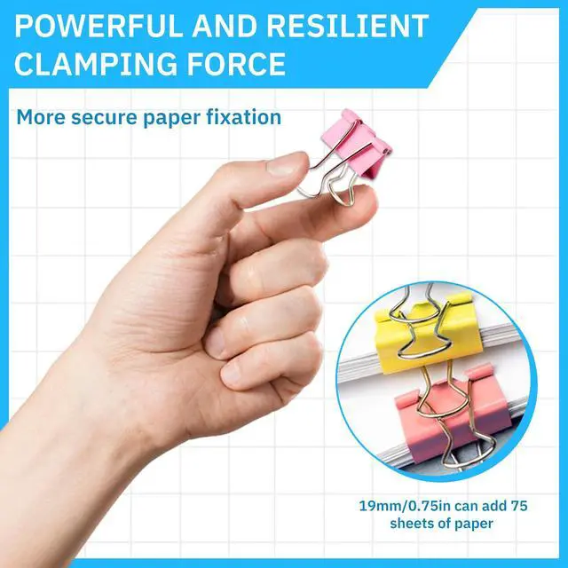Alt view image 7 of 7 - 120 Pcs Small Binder Clips Assorted Colored, 0.75in/19mm Mini Binder Paper Clips, Paper Clamps for Office Supplies, Home, School,Business Document Organizing (Blue, Pink, Yellow, Green)