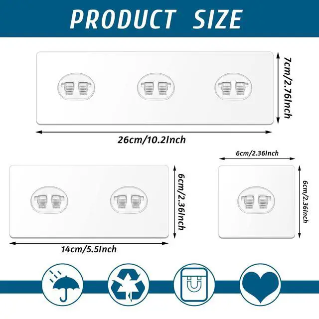 Alt view image 2 of 7 - 12 Pack Adhesive Hooks Sticker Strong Waterproof Adhesive Wall Hooks for Shower Caddy Clinging Replacement Clear No Drilling (Assorted Hook)