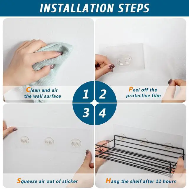 Alt view image 4 of 7 - 12 Pack Adhesive Hooks Sticker Strong Waterproof Adhesive Wall Hooks for Shower Caddy Clinging Replacement Clear No Drilling (Assorted Hook)