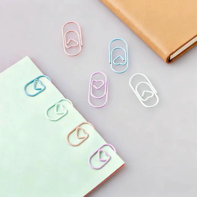 Alt view image 3 of 5 - 100 Pcs Heart Paper Clips, Colorful Decorative Paperclips for Scrapbooking, Journaling, Office & School Supplies Cute Mini Document Clamps (Blue, Green, Purple, Pink)
