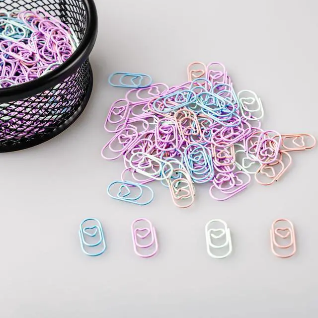 Alt view image 4 of 5 - 100 Pcs Heart Paper Clips, Colorful Decorative Paperclips for Scrapbooking, Journaling, Office & School Supplies Cute Mini Document Clamps (Blue, Green, Purple, Pink)