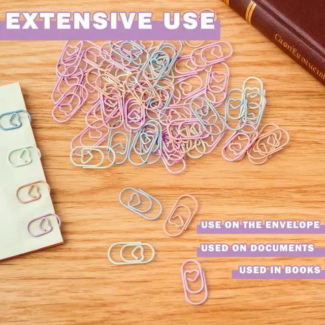 Alt view image 5 of 5 - 100 Pcs Heart Paper Clips, Colorful Decorative Paperclips for Scrapbooking, Journaling, Office & School Supplies Cute Mini Document Clamps (Blue, Green, Purple, Pink)