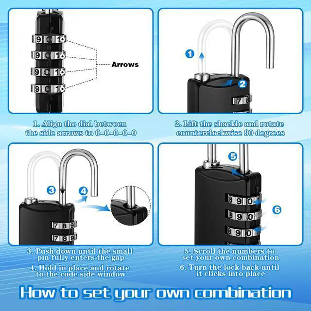 Alt view image 3 of 7 - 10 Pcs 4 Digit Combination Lock - Black Locker Locks Small Combo Number Locks, Outdoor Combination Lock Weatherproof Resettable Padlocks for Lockers Door, House, Gym, Toolbox, Gate, Fence