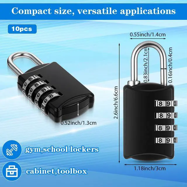 Alt view image 2 of 7 - 10 Pcs 4 Digit Combination Lock - Black Locker Locks Small Combo Number Locks, Outdoor Combination Lock Weatherproof Resettable Padlocks for Lockers Door, House, Gym, Toolbox, Gate, Fence